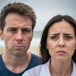 Two people: one with a distraught expression, displaying visible signs of being upset, and the other with furrowed brows, radiating waves of worry.