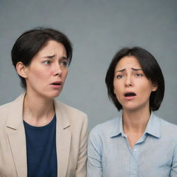 Animations are not supported; however, imagine two people, full-body view: with one person visibly upset and distraught, while the other looks on with a worried expression.