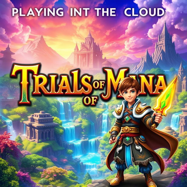 A vibrant and detailed thumbnail for a video titled 'Playing in the Cloud: Trials of Mana | Gameplay | Xbox Cloud Gaming 🎮🔥👾| Game Pass Ultimate