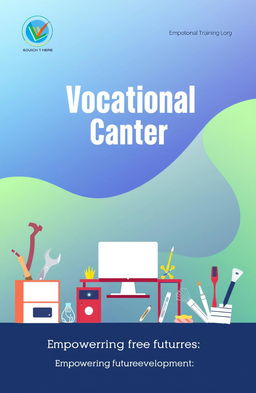 A professional and modern cover page design for a vocational training center, featuring a bold heading 'Vocational Training Center' at the top in a clean and contemporary font