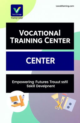 A professional and modern cover page design for a vocational training center, featuring a bold heading 'Vocational Training Center' at the top in a clean and contemporary font