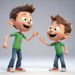 Two cartoon boys engaged in a lively conversation, with clear expressions and dynamic postures reflecting their interaction.