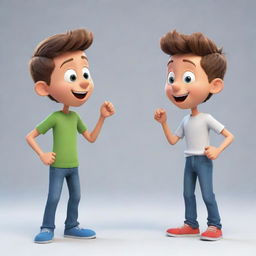 Two cartoon boys engaged in a lively conversation, with clear expressions and dynamic postures reflecting their interaction.