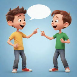 Two cartoon boys engaged in a lively conversation, with clear expressions and dynamic postures reflecting their interaction.