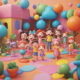 A colorful 3D cartoon scene with lively characters and vibrant surroundings