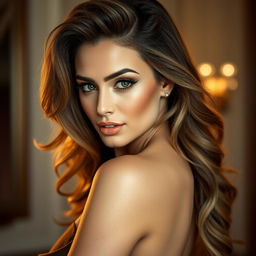 A close-up portrait of a beautiful, confident woman with alluring features, showcasing her sensuality