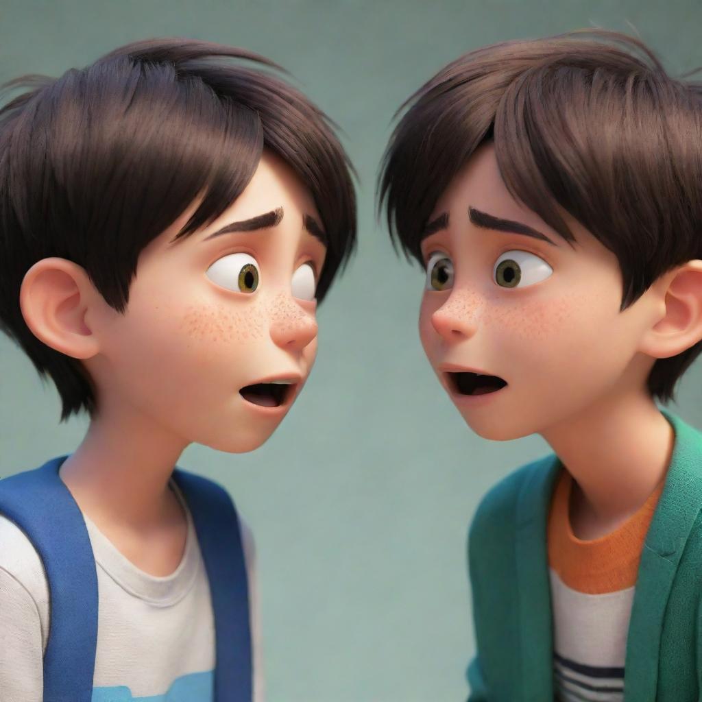 Two animated boys deep in an engrossing conversation, showcasing a range of emotions