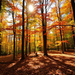 A breathtaking autumn forest scene at the very beginning of the fall season