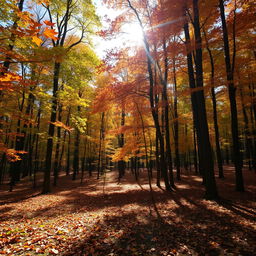 A breathtaking autumn forest scene at the very beginning of the fall season