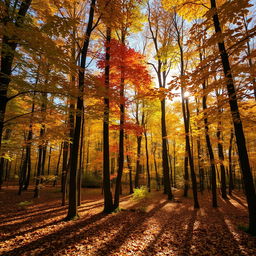 A breathtaking autumn forest scene at the very beginning of the fall season