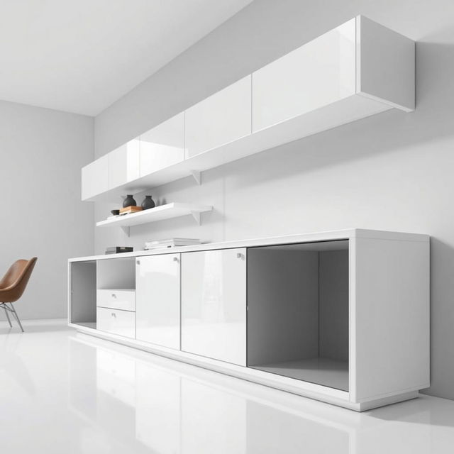 A modern Italian minimalist cabinet, featuring a sleek design and measuring two meters in width