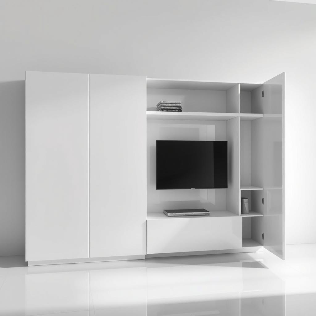 A modern Italian minimalist cabinet designed specifically for a living room, measuring two meters in width