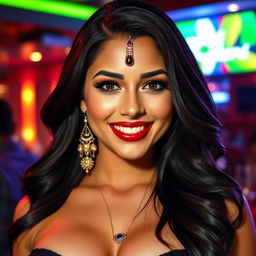 A stunning woman with big boobs, wearing a beautiful bindi on her forehead