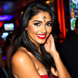 A stunning woman with big boobs, wearing a beautiful bindi on her forehead