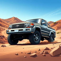 A dynamic and detailed illustration of a Toyota Land Cruiser 105 pickup truck from the years 2002-2003