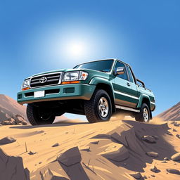 A dynamic and detailed illustration of a Toyota Land Cruiser 105 pickup truck from the years 2002-2003