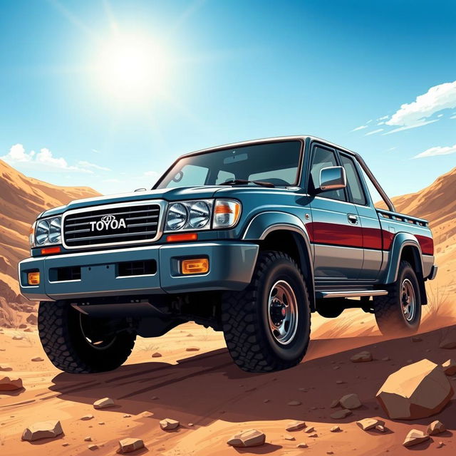 A dynamic and detailed illustration of a Toyota Land Cruiser 105 pickup truck from the years 2002-2003