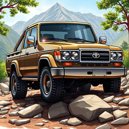 An impressive illustration of a Toyota Land Cruiser 105 pickup truck from 2002-2003, designed to highlight its robust and rugged features