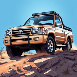 A striking illustration of a Toyota Land Cruiser 100 pickup from the years 2002-2003, beautifully capturing its robust and rugged design