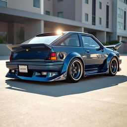 A stunning 1988 Chevrolet Chevette hatchback, featuring a deep blue brushed paint finish that gleams in the sunlight