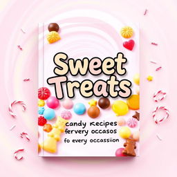 A vibrant and whimsical book cover design for a candy recipe book