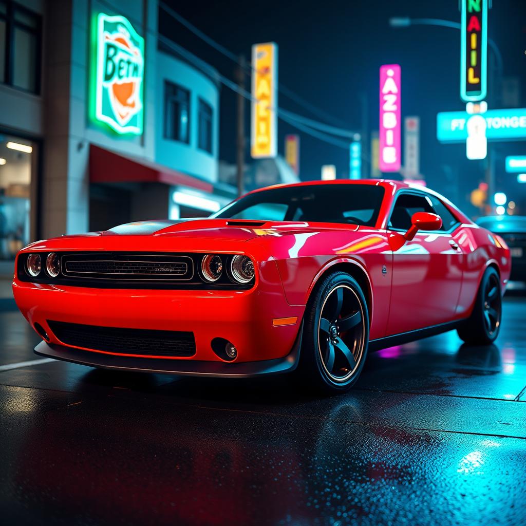 A stunning Dodge Challenger styled as a one-piece, showcasing its sleek design while incorporating an artistic twist that makes it look almost like a single sculptural entity