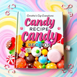 A vibrant and colorful book cover design for a candy recipe book