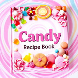 A vibrant and colorful book cover design for a candy recipe book