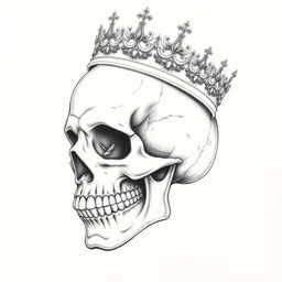 A detailed pencil drawing of a skull adorned with a crown