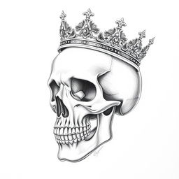 A detailed pencil drawing of a skull adorned with a crown