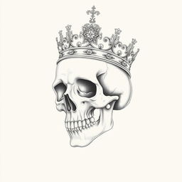 A pencil drawing of a skull wearing a crown