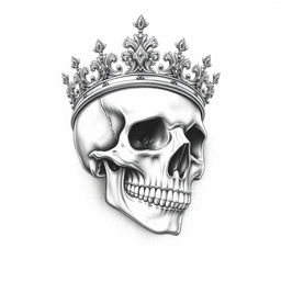 A pencil drawing of a skull wearing a crown