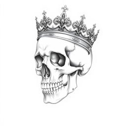 A pencil drawing of a skull wearing a crown