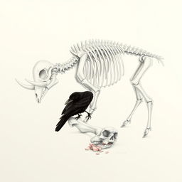 A detailed pencil drawing sketch of a buffalo skeleton, intricately illustrated with all bones clearly defined