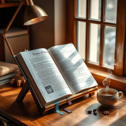 A cozy reading nook featuring a stylish wooden book stand holding the book titled 'Times of Mind' by Deshbhakta Banjade