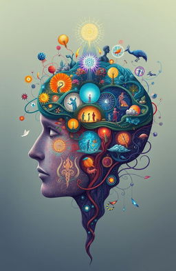 An intricate illustration of the human mind, depicting the various levels of consciousness and subconsciousness as layered and interconnected pathways