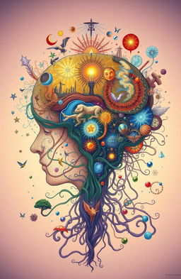 An intricate illustration of the human mind, depicting the various levels of consciousness and subconsciousness as layered and interconnected pathways