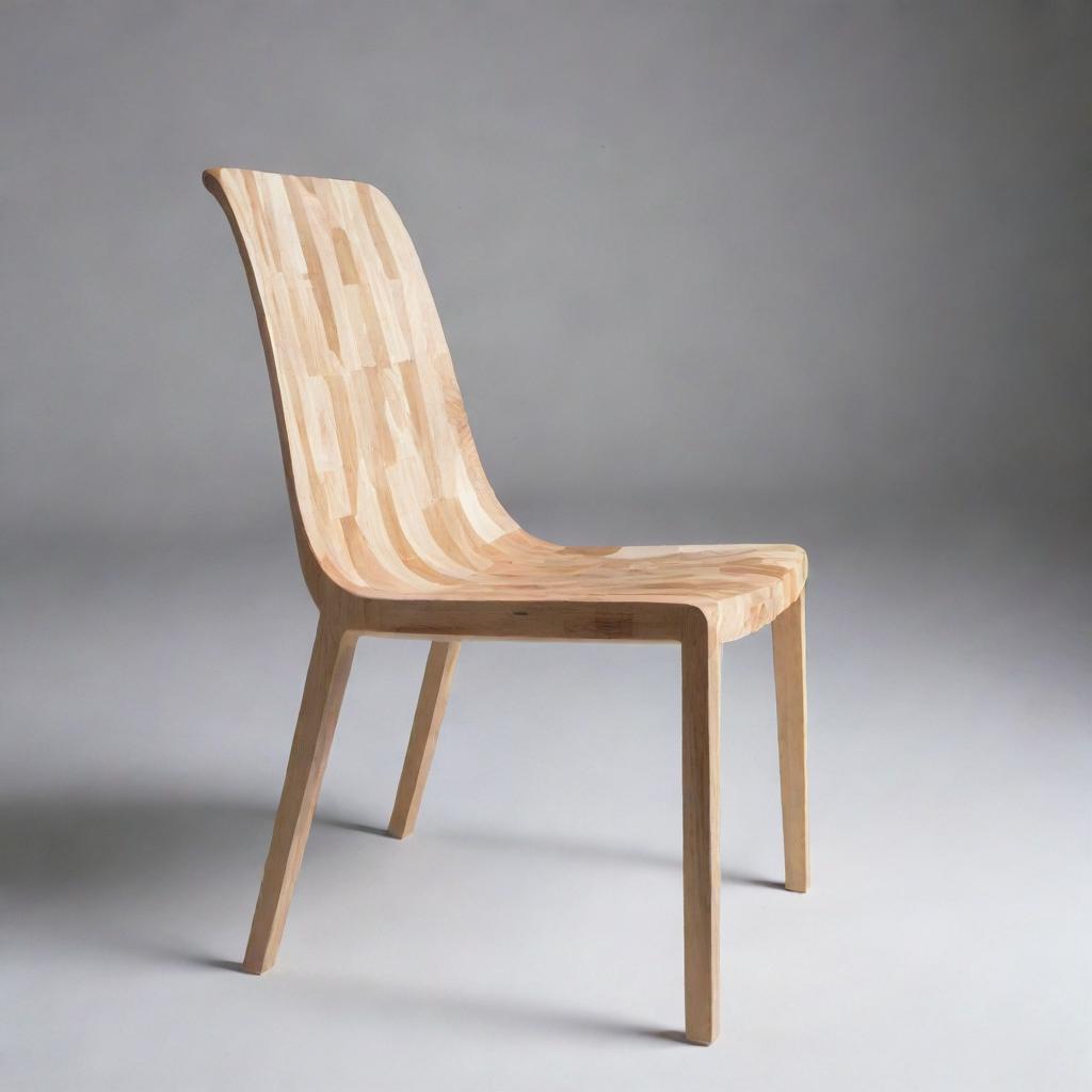 Generate a chair with innovative, avant-garde design elements. The construction should be imaginative and creative, combining both form and function in a unique and striking manner. Once the image is generated, provide an explanation of the featured design elements and innovations.