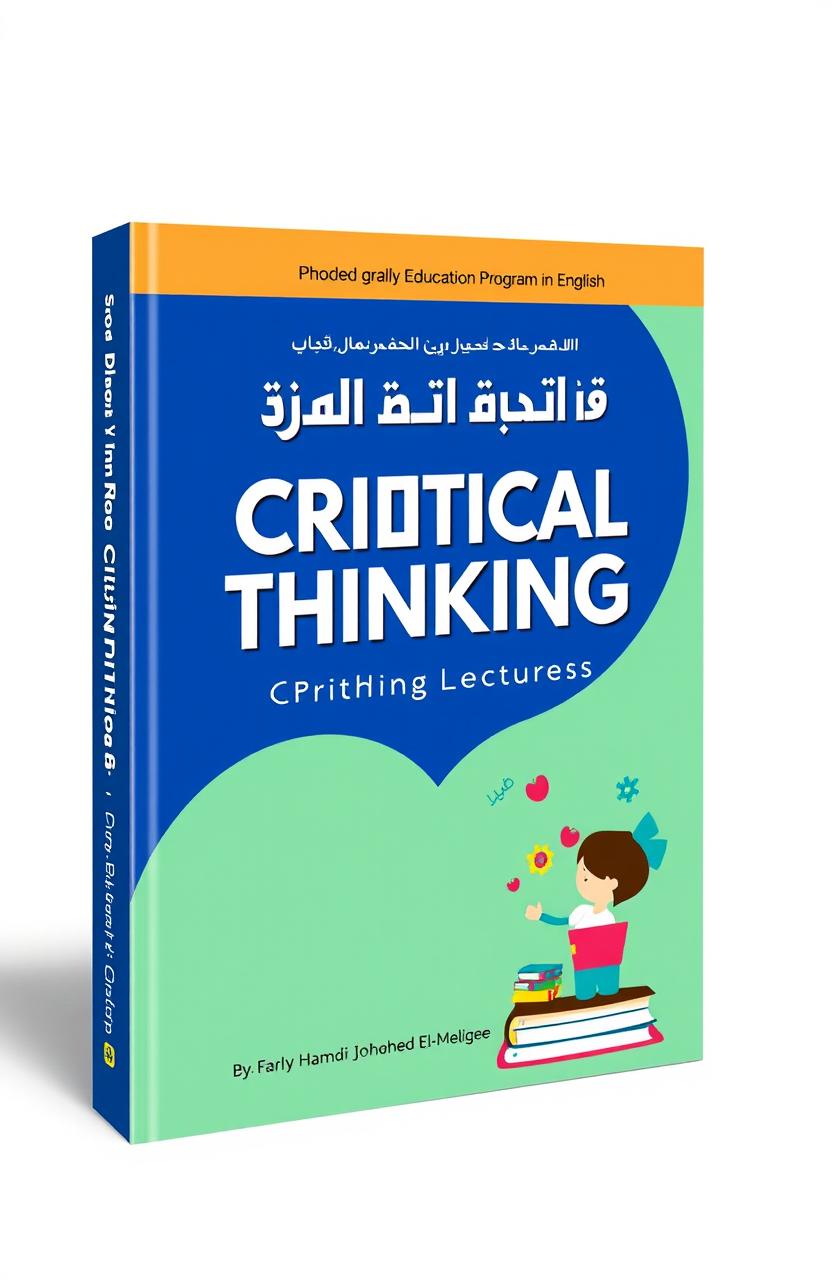 A creative book cover design for a book titled 'محاضرات في التفكير الناقد Critical Thinking' (Critical Thinking Lectures) in both Arabic and English