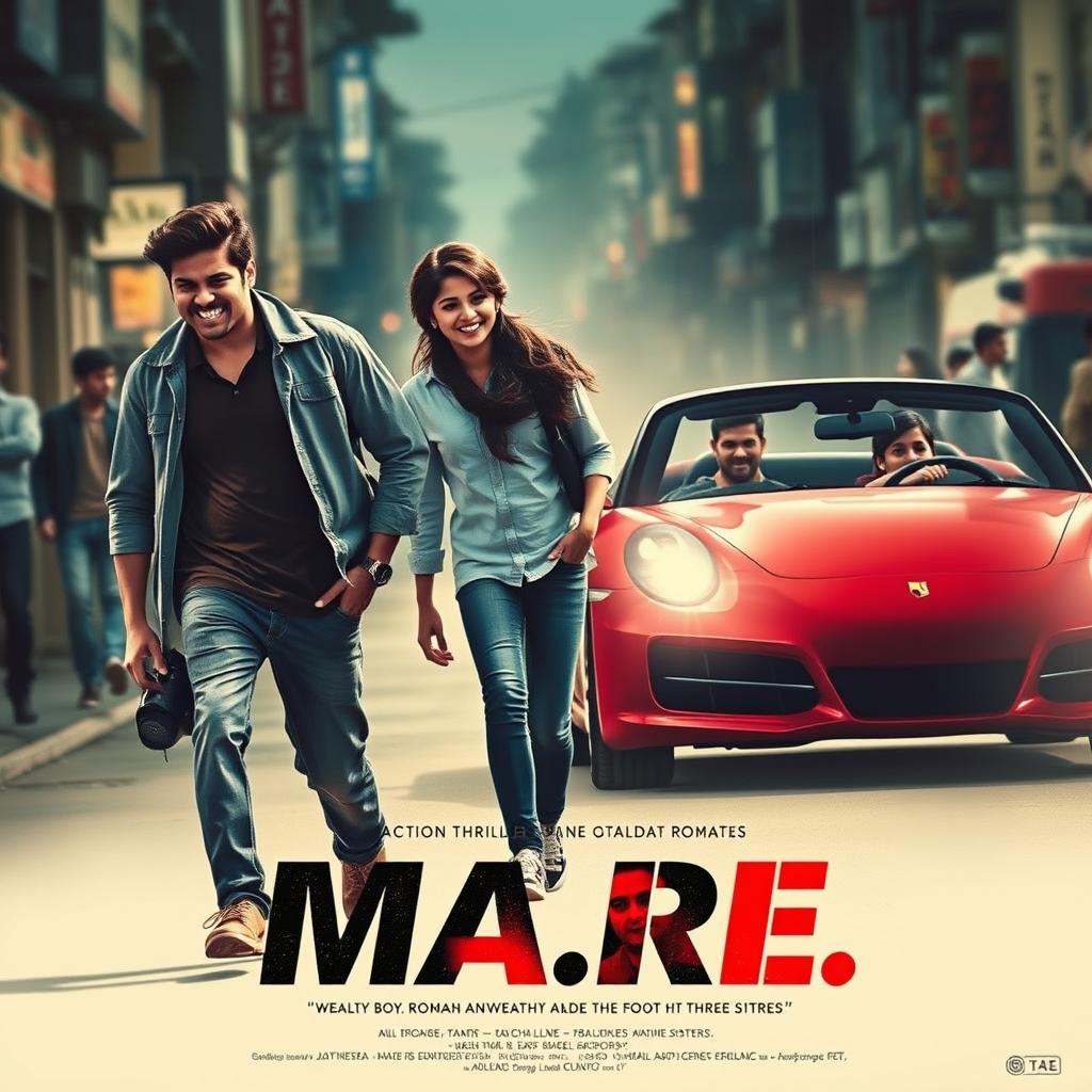 A captivating movie poster for an action thriller romantic film titled 'MA