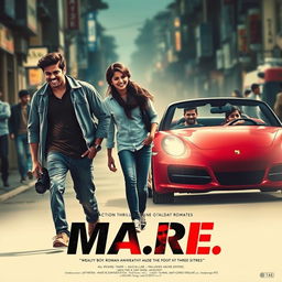 A captivating movie poster for an action thriller romantic film titled 'MA