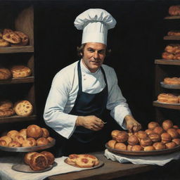 A 1970s dark fantasy artwork featuring a baker