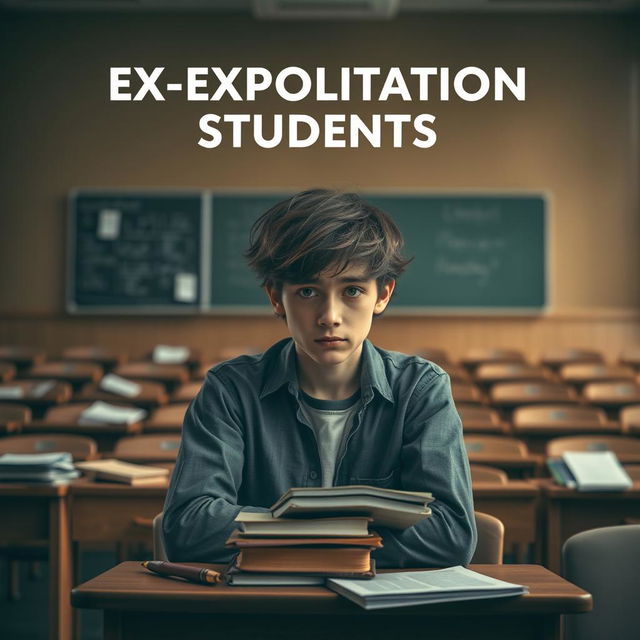 A captivating novel cover design for "Ex-Exploitation Students" that embodies a lecture atmosphere