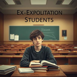 A captivating novel cover design for "Ex-Exploitation Students" that embodies a lecture atmosphere