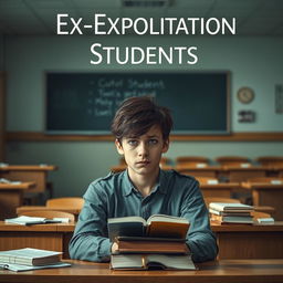 A captivating novel cover design for "Ex-Exploitation Students" that embodies a lecture atmosphere