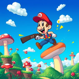 A whimsical scene depicting a character inspired by classic video game aesthetics, navigating through a whimsical and colorful world similar to that of Super Mario 64