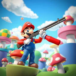 A humorous and exaggerated scene depicting a character resembling Mario from the classic video game "Super Mario 64"