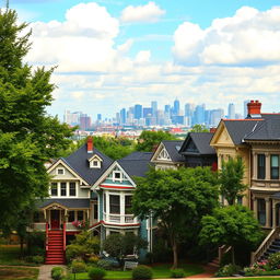 A picturesque city wallpaper featuring charming houses set against a vibrant urban backdrop