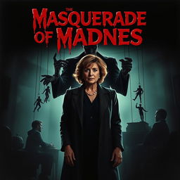 A chilling movie poster for 'Masquerade of Madness', featuring Dr