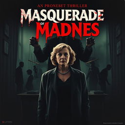 A chilling movie poster for 'Masquerade of Madness', featuring Dr